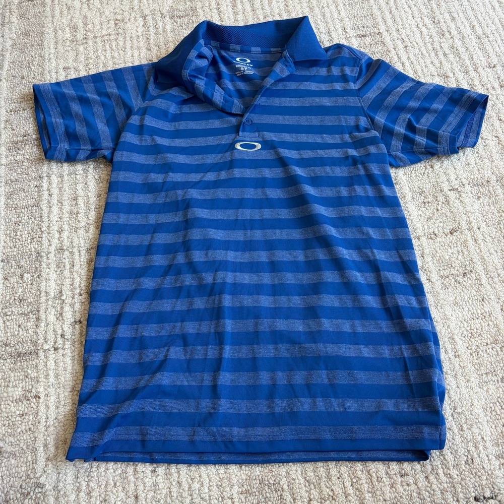 Oakley O-Hydrolix Mens Golf Polo Shirt Blue Striped Regular Fit Small S/P